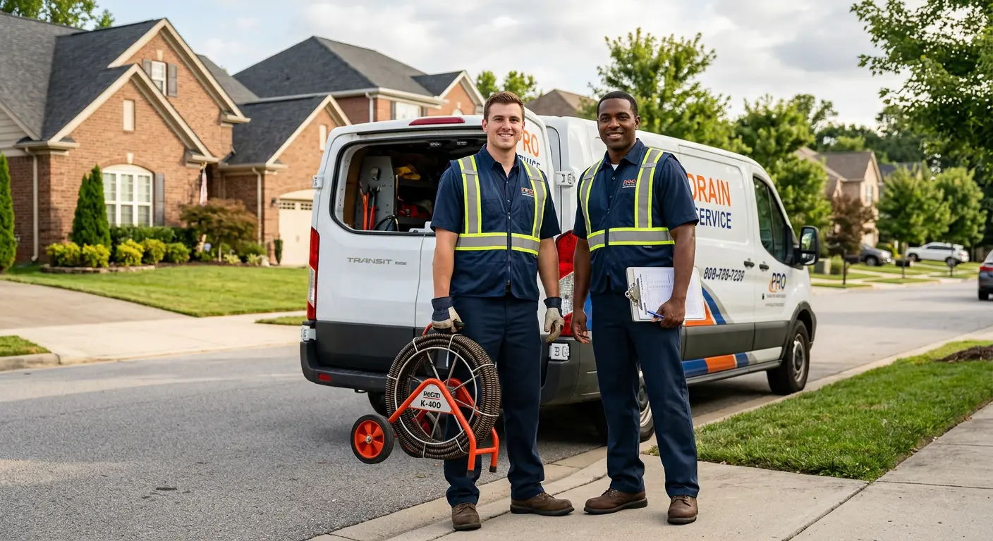 Sewer and drain service team with equipment ready for work in Atlanta